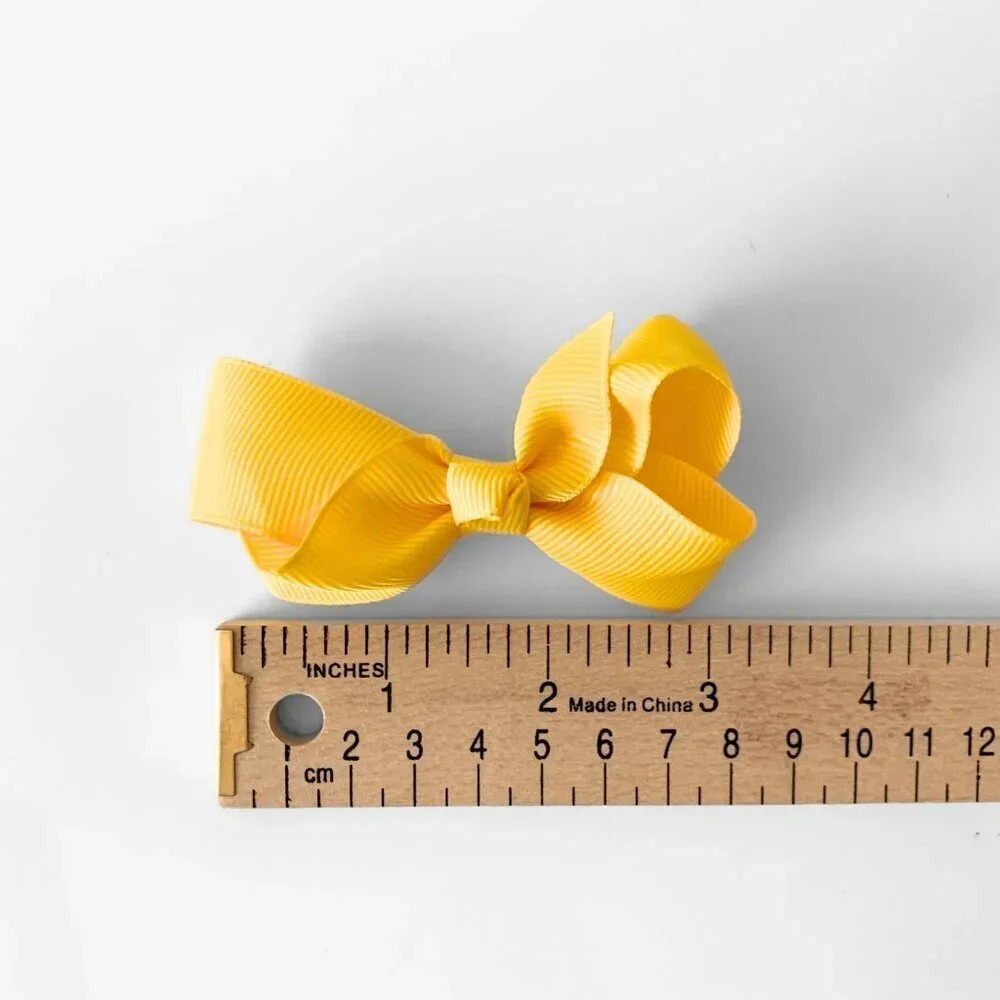 Set of 2 Pretty Girls Hair Bows Grosgrain Ribbon Clips Hair Accessories Yellow - Picture 5 of 5